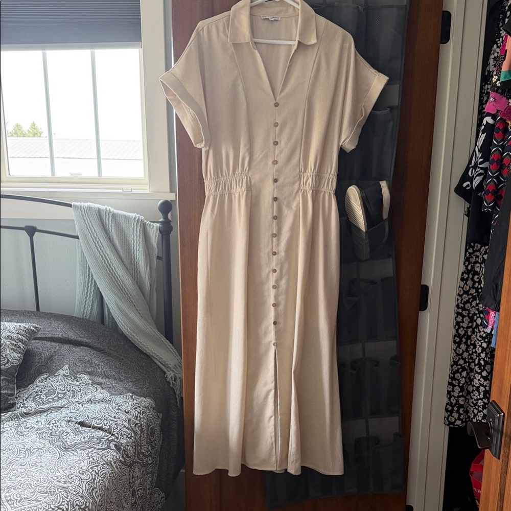 Baltic Born Cream Button-Up Midi Dress